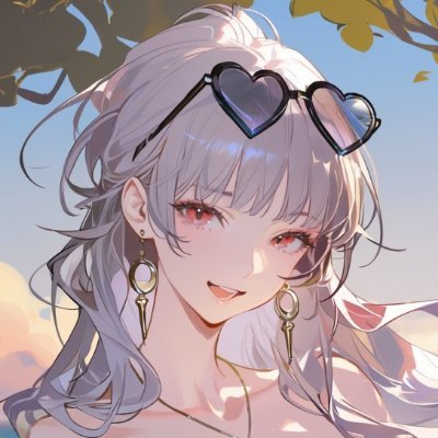 头上戴着心形墨镜的银发角色
